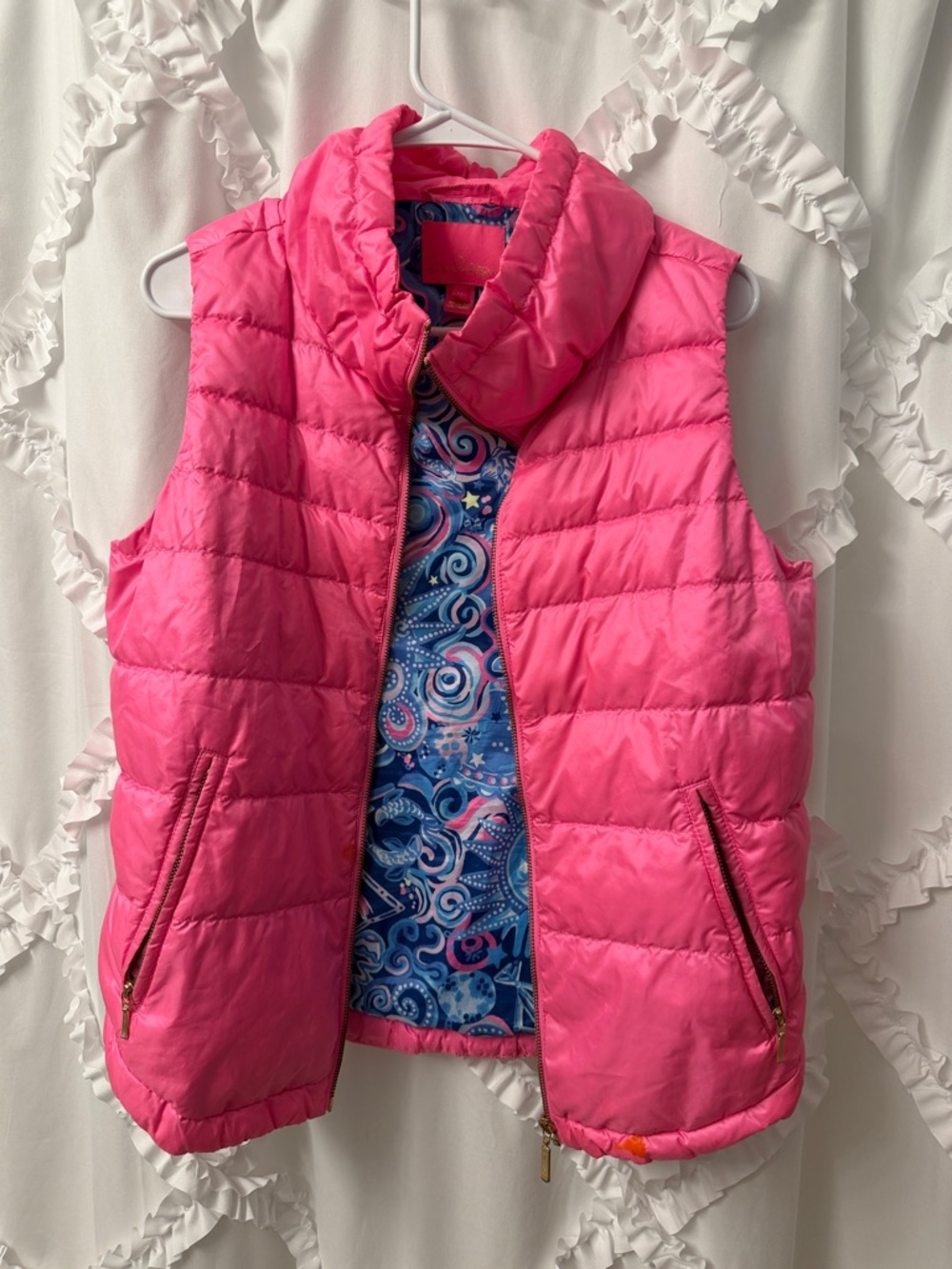 Lilly Pulitzer Pink Vest with Blue Swirl Lining